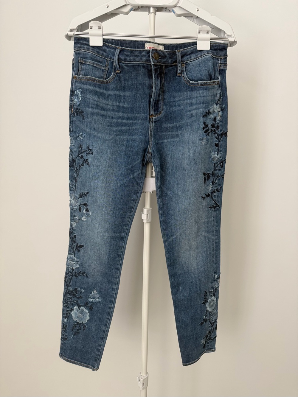 Driftwood - Jackie Floral Embroidered High Rise Slim Jeans Blue